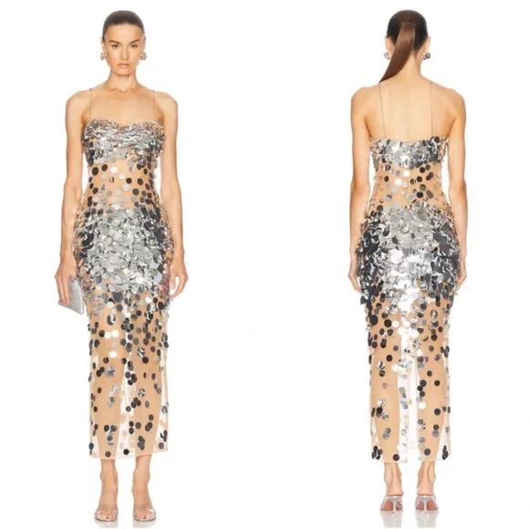 Retrofete Mischa Sequin Dress Spaghetti Strap Silver - Picture 14 of 14